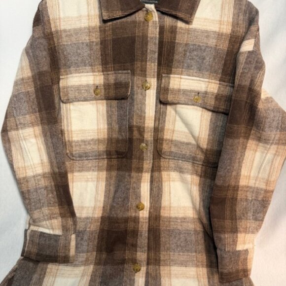 Banana Republic Flannel Shacket Small Plaid Wool Blend Front Pockets - Picture 2 of 13